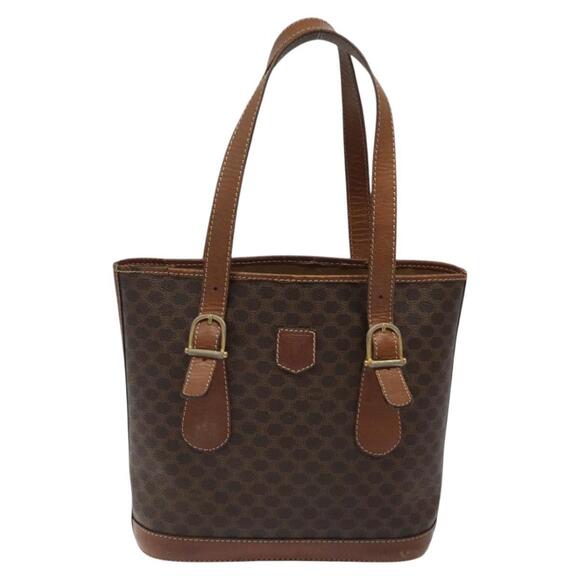 CELINE Macadam Canvas Hand Bag PVC Leather Brown Gold Auth 122273
